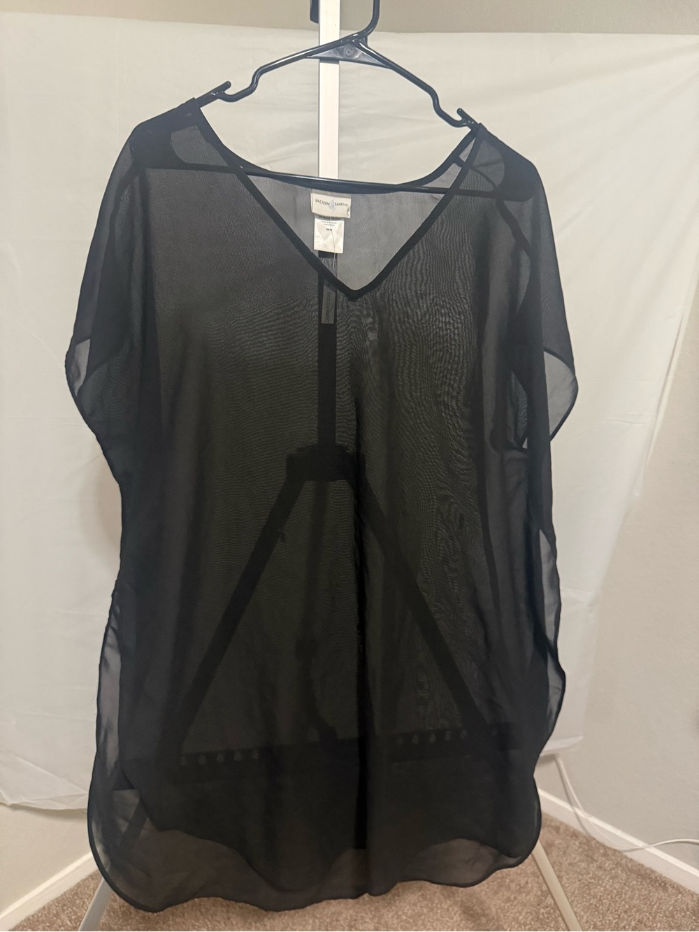 Lightweight Sheer V-Neck Tunic Top - Black